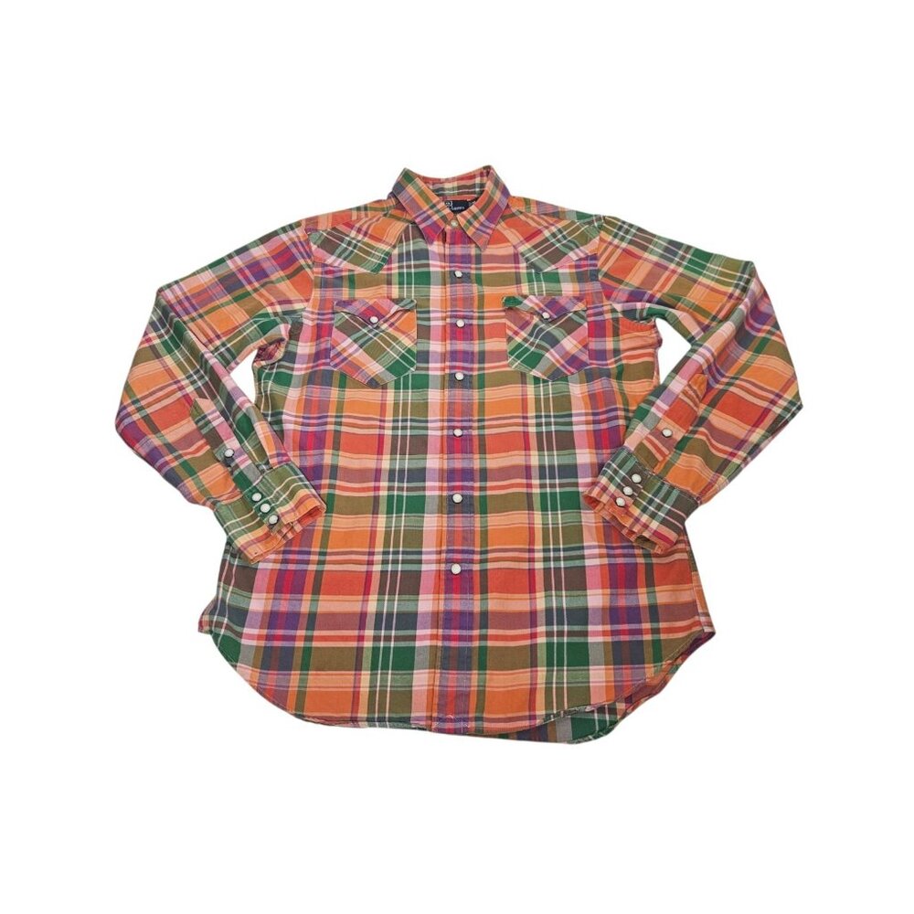 VTG Polo Ralph Lauren Pearl Snap Classic Western Shirt Men Medium Colorful Plaid